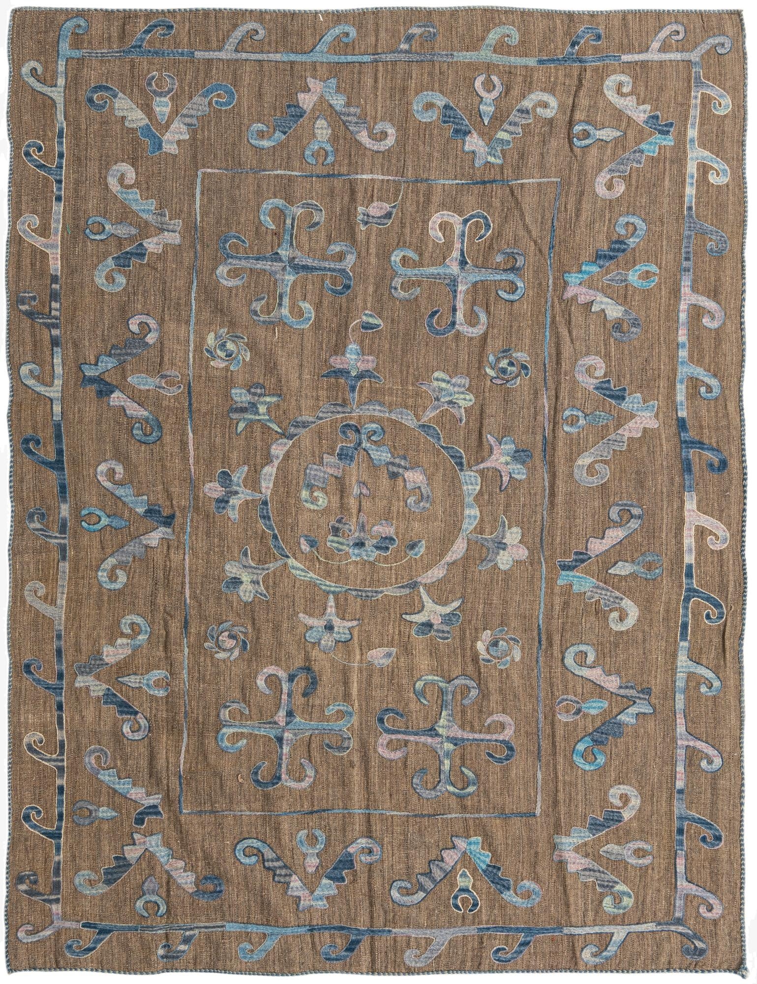  5' 6 x 7' 4  Hand Woven Kilim Suzani Wool Rug