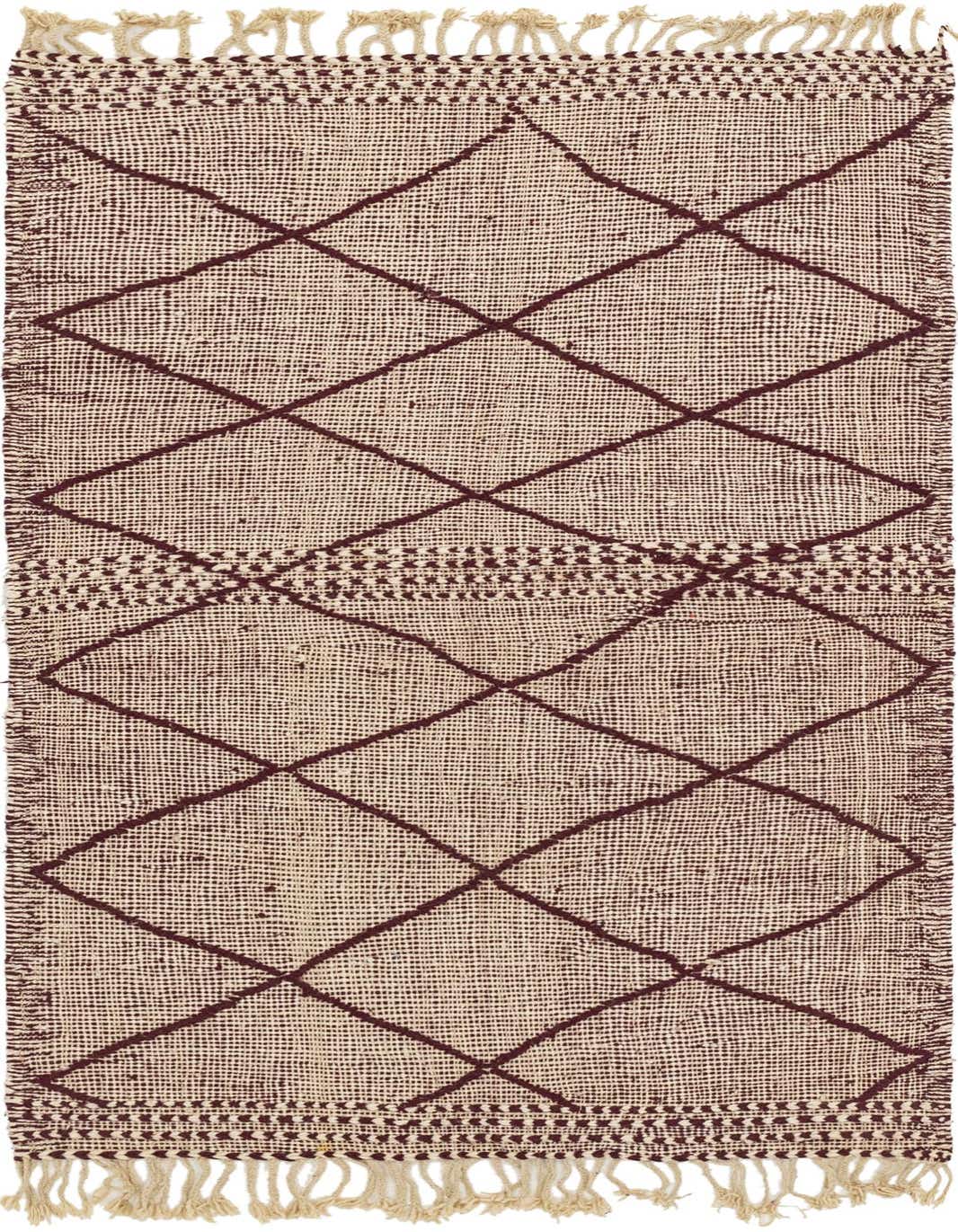 A 4x6 rectangular red and cream wool rug with a Southwestern tribal diamond pattern and fringe.