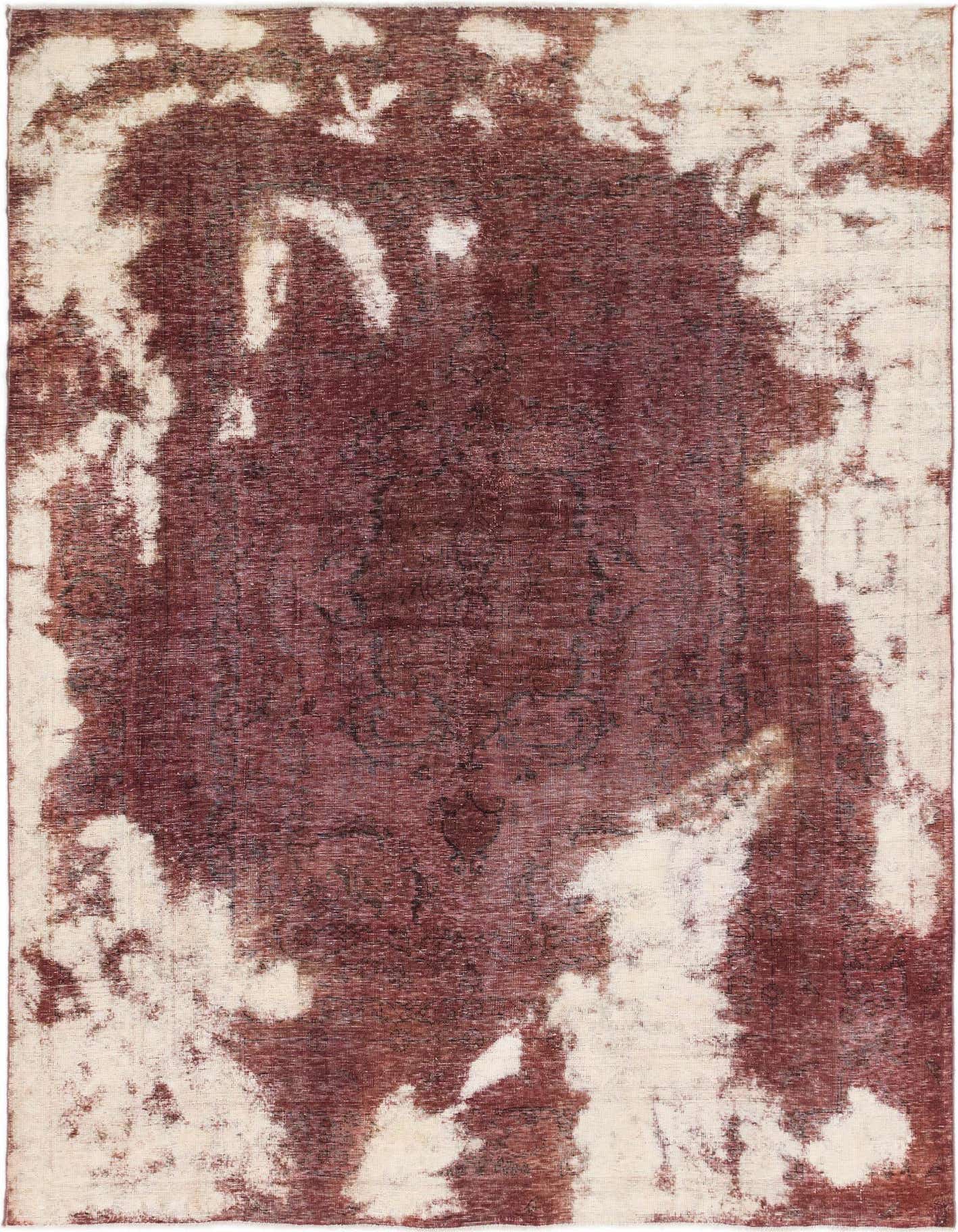 A 7x10 rectangular Ultra Vintage wool rug in reds with an abstract, distressed Persian pattern.