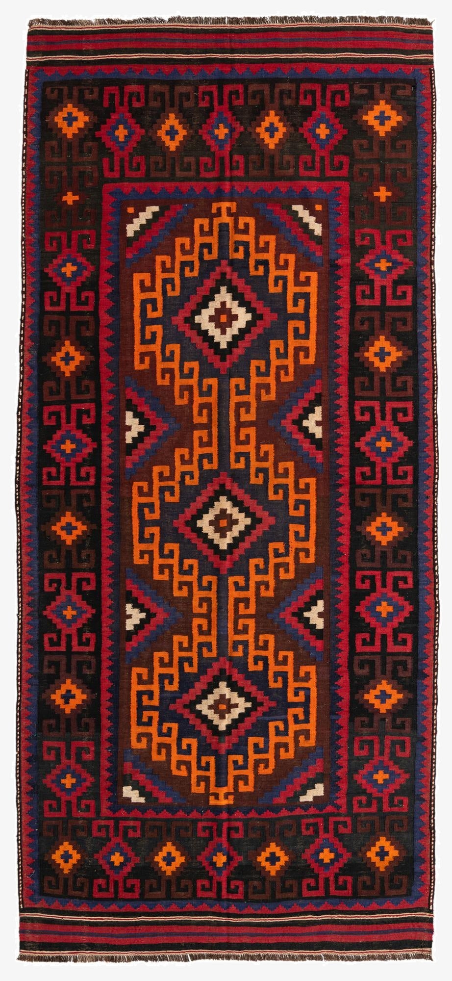  5' 4 x 11' 8  Hand Woven Kilim Afghan Wool Runner Rug