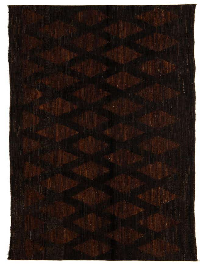 A 12 ft runner rug in deep red and black, featuring a modern tribal diamond pattern, ideal for a hallway.