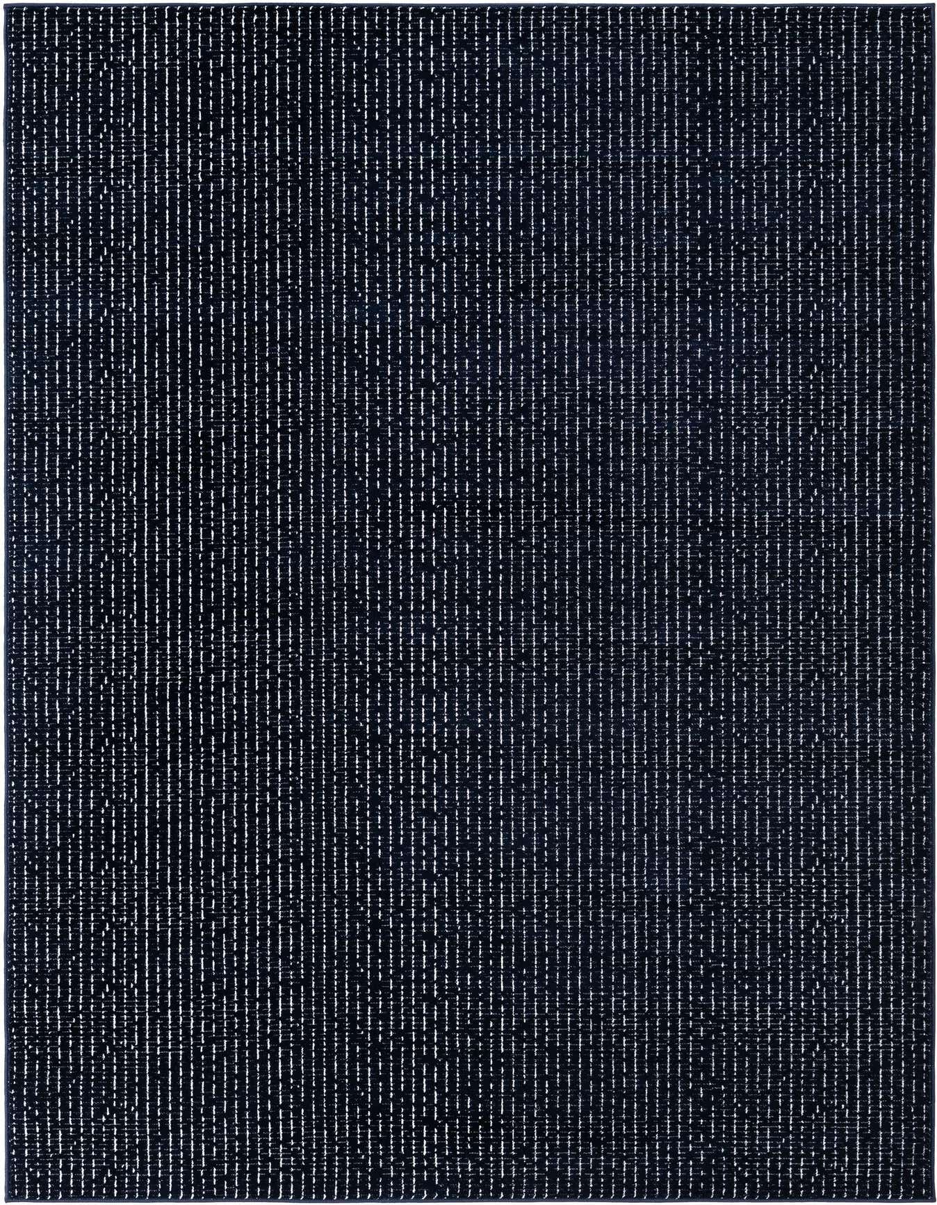 A 5x8 rectangular Aakaar rug in varying shades of blue, featuring a textured striped pattern.