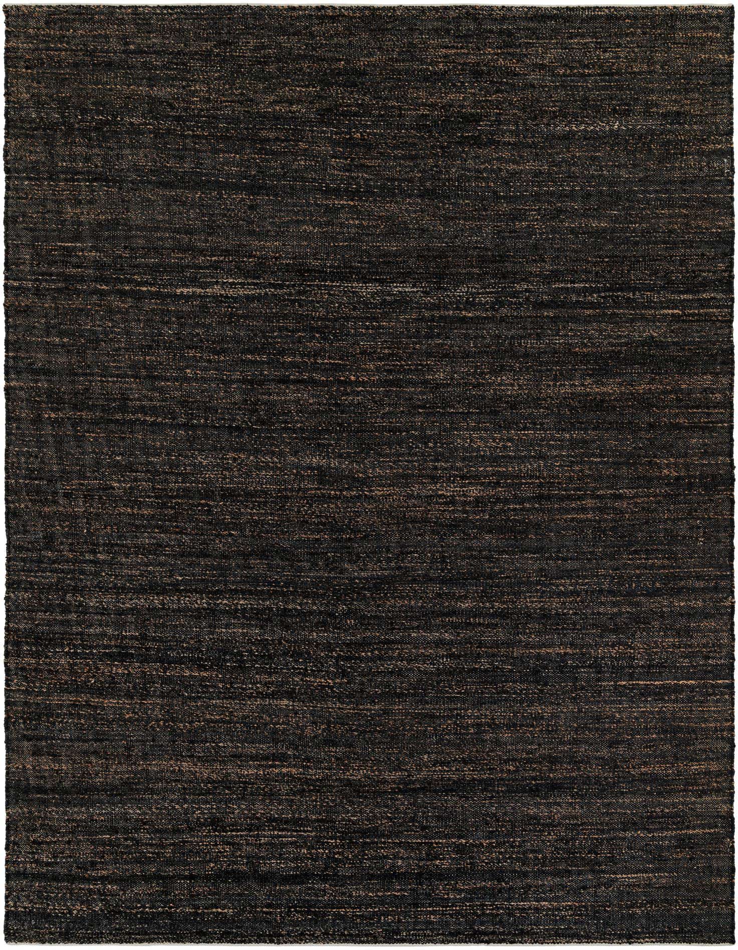 A 10x14 rectangular Palm Beach Jute rug in a deep blue, black, and brown textured flatweave, suitable for indoor spaces.