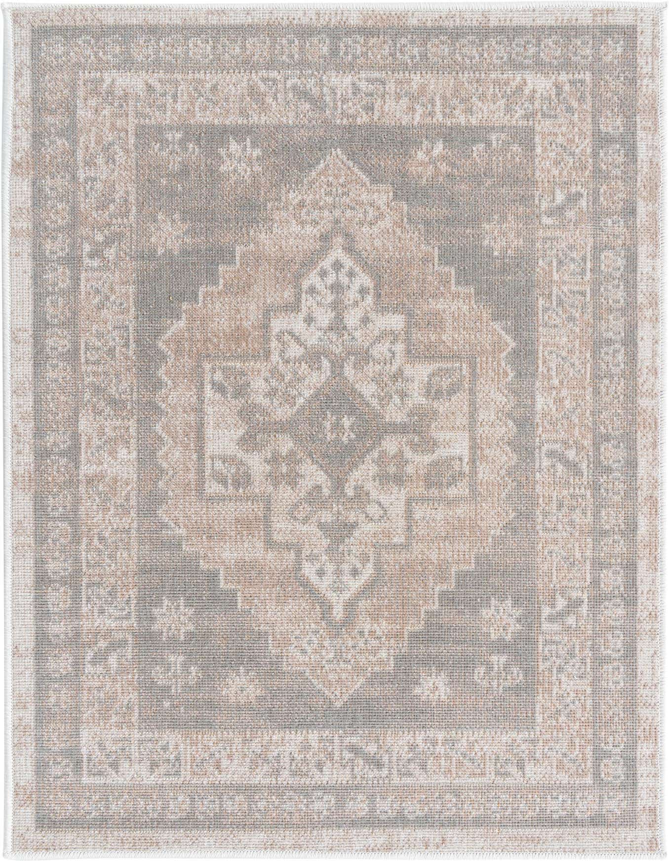 A 2x3 rectangular Whitney rug featuring a distressed medallion and tribal pattern in browns, tans, ivories, and creams.