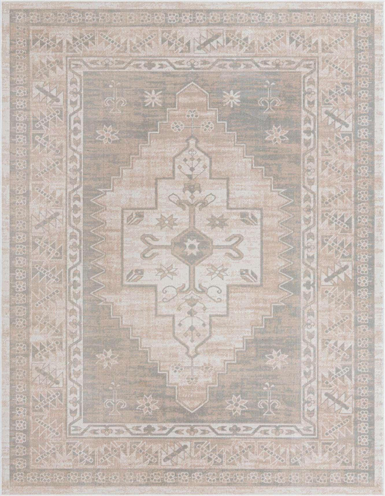 A 6x9 rectangular Whitney rug by Rugs.com featuring a distressed tribal medallion pattern in shades of brown, tan, and ivory.