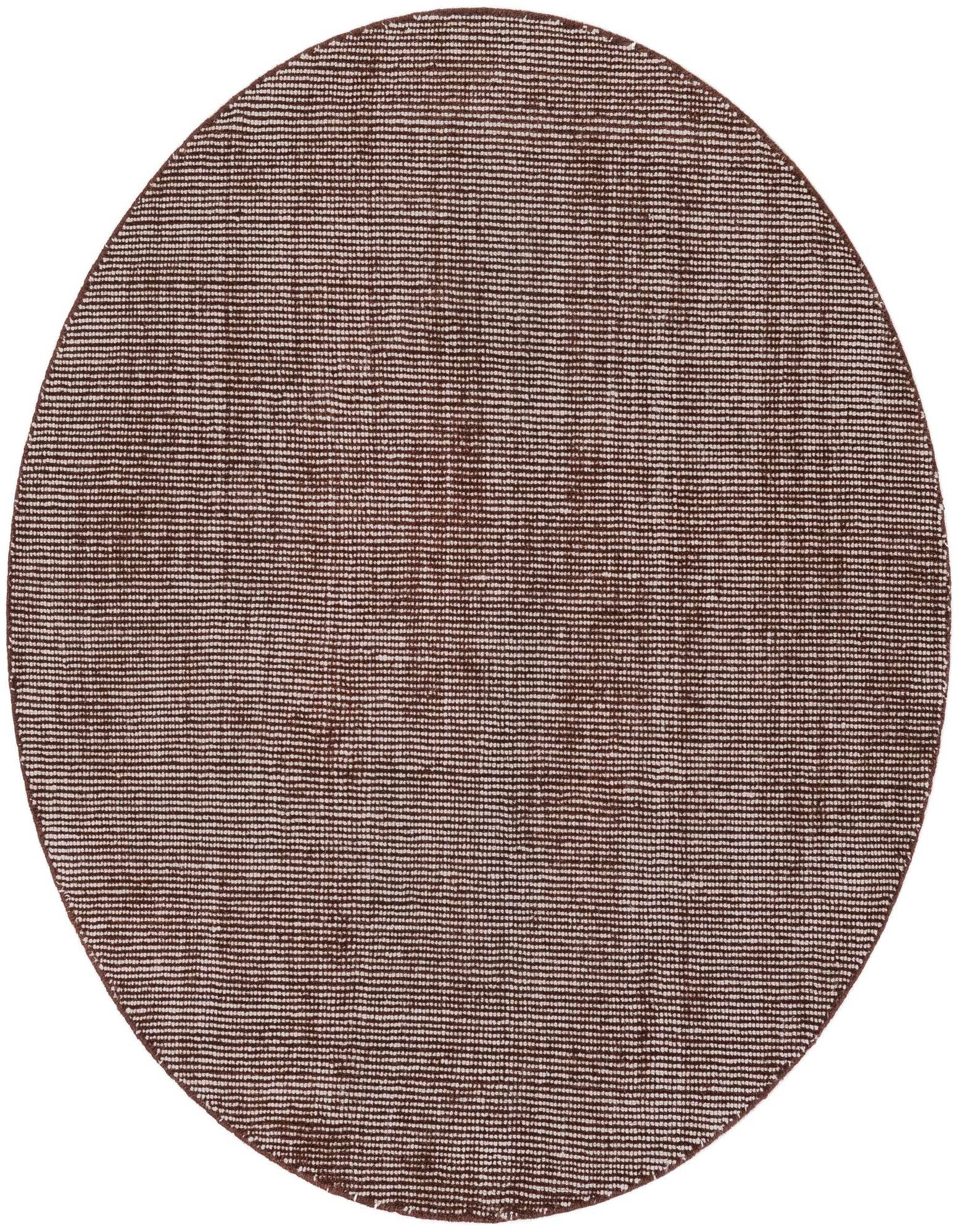 A 5' 1 round brown and tan modern wool rug with a textured, high pile, perfect for an indoor living space.