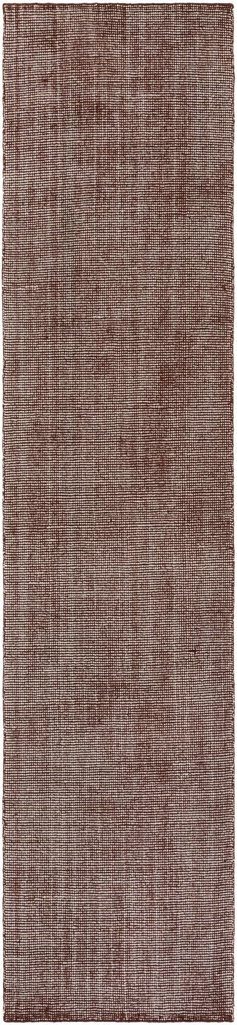 A 12 ft runner rug from the Jill Zarin English Manor collection, featuring a modern textured pattern in varying shades of brown and tan, ideal for a hallway.