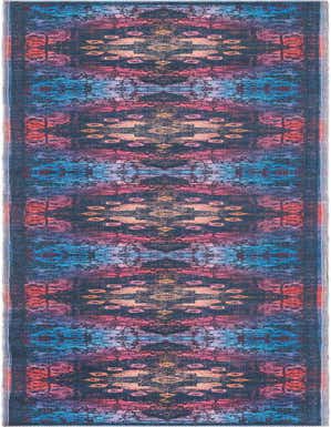 A 13 ft runner rug featuring a faded traditional medallion pattern in vibrant multi-colors on a dark black background, ideal for hallways.