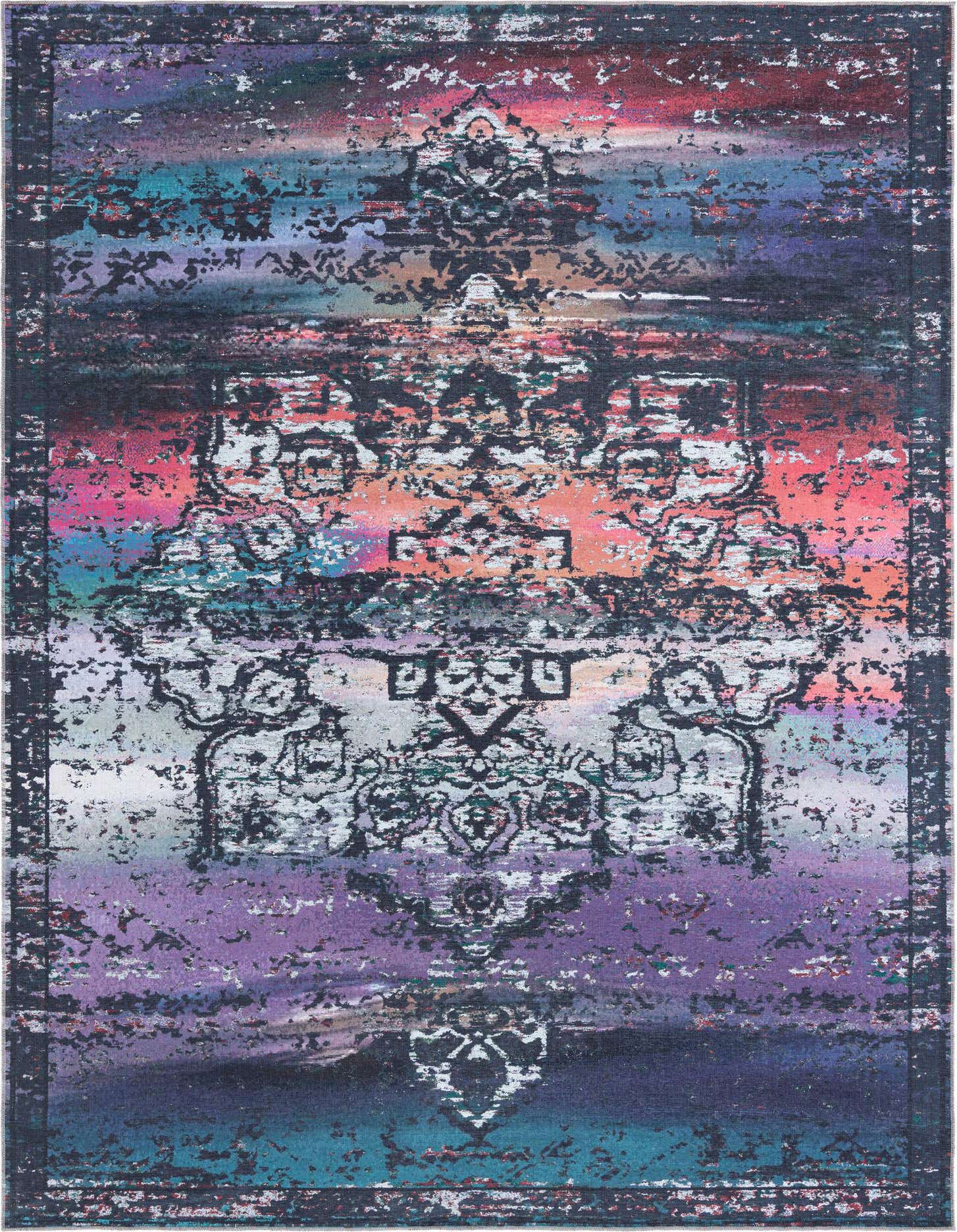A 10x14 rectangular multi-blue Francesca rug with a distressed traditional medallion pattern, ideal for an indoor living space.