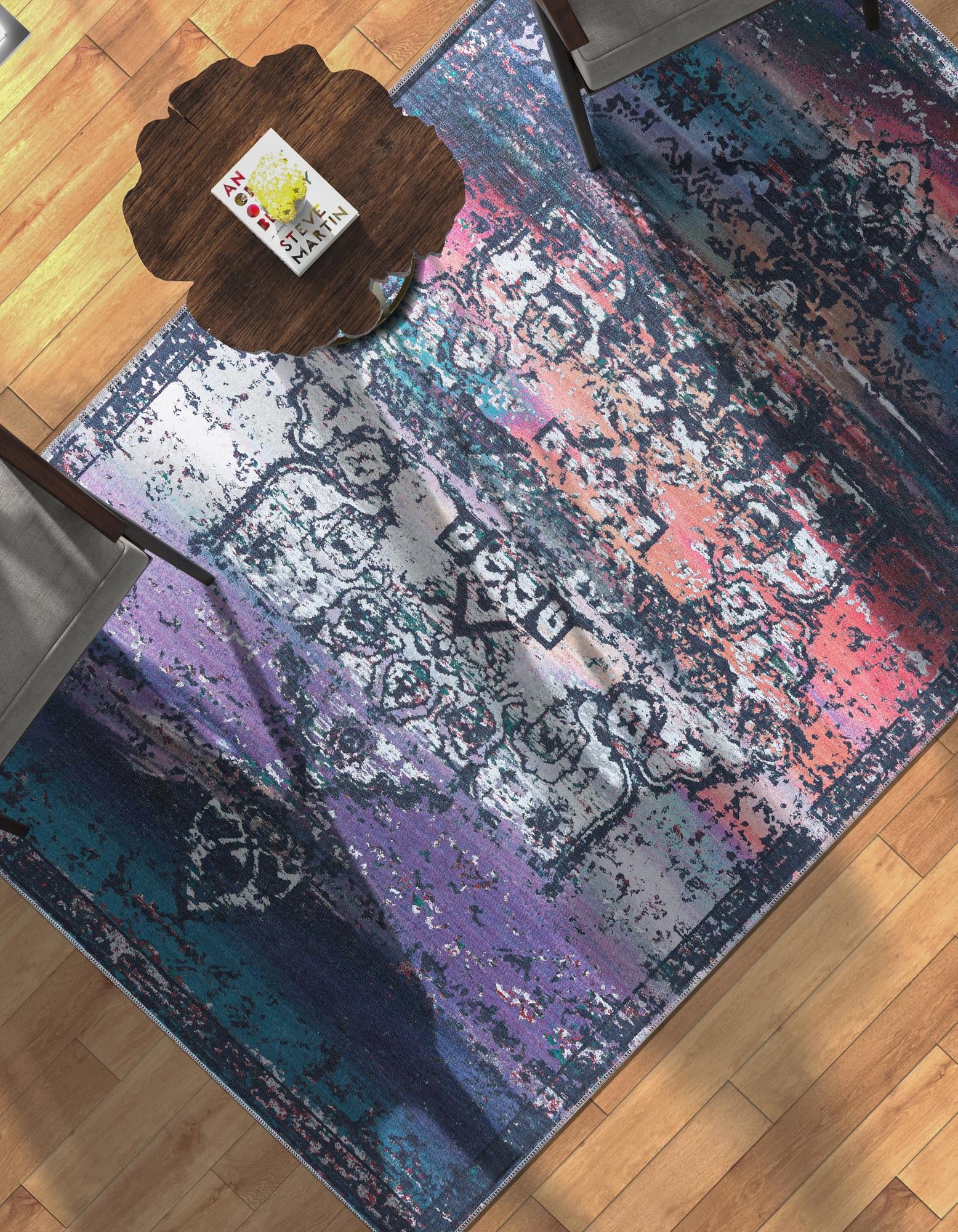 Multicolor Blue 6' x 9' Washable Francesca Rug | Rugs.com