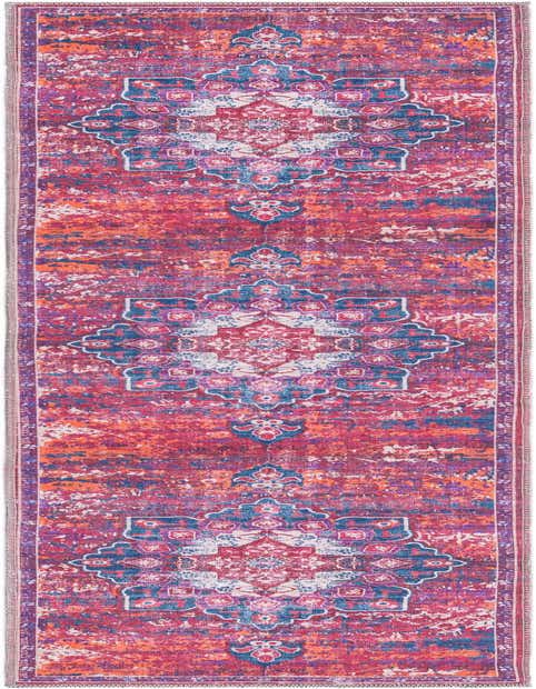 A vibrant 8 ft runner rug with a multi-colored distressed traditional medallion pattern, perfect for a hallway.