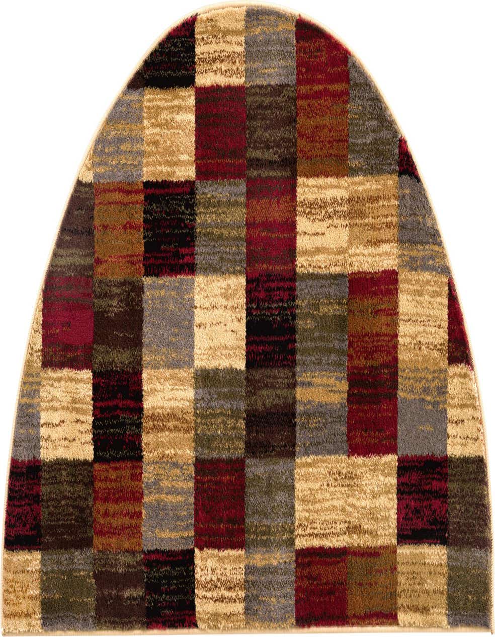 A multi-colored 2' 7 x 4' 0 hearth rug with a modern abstract checkerboard pattern in shades of red, beige, brown, and grey.