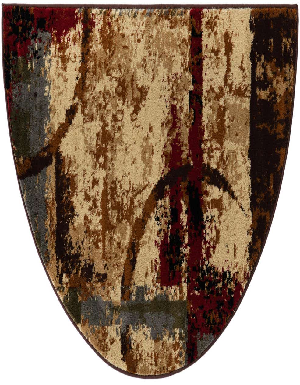 A 2' 7 x 4' 0 hearth rug with an abstract, multi-colored pattern in shades of beige, brown, red, and gray.