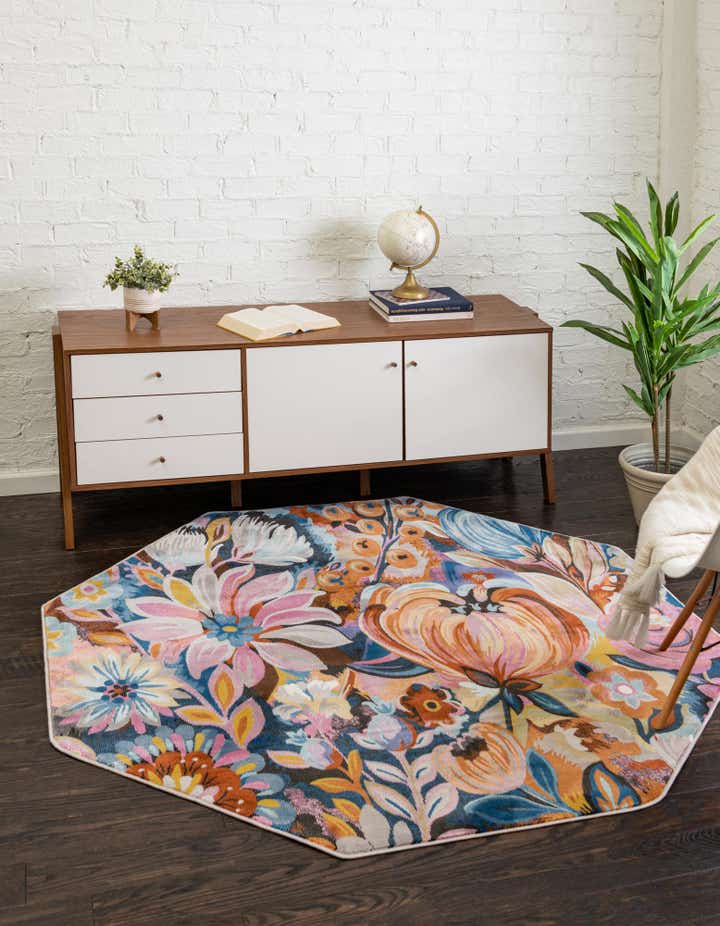 Multicolor 6' x 6' Blossom Octagon Rug | Rugs.com