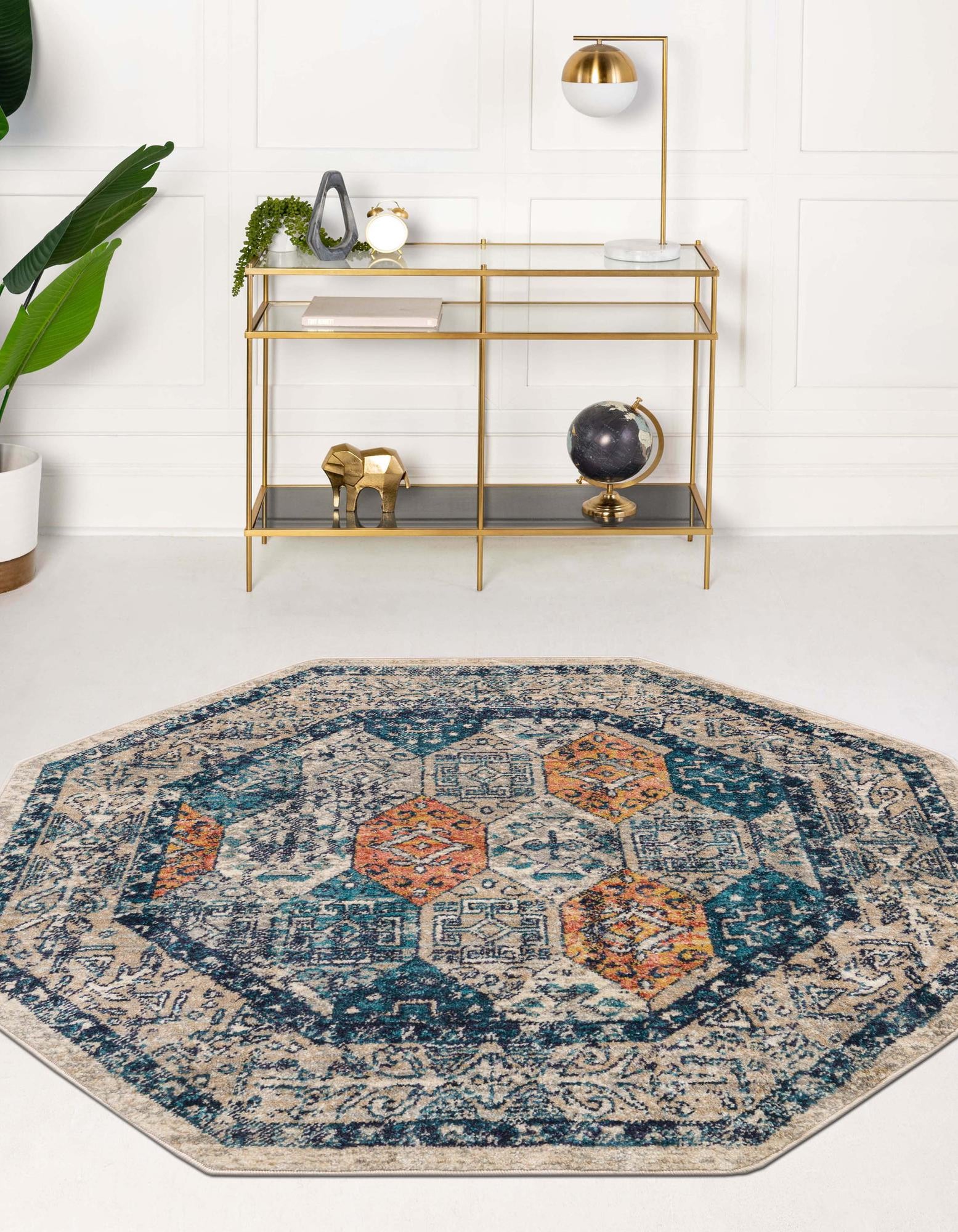Multicolor 4' x 4' Lola Octagon Rug | Rugs.com