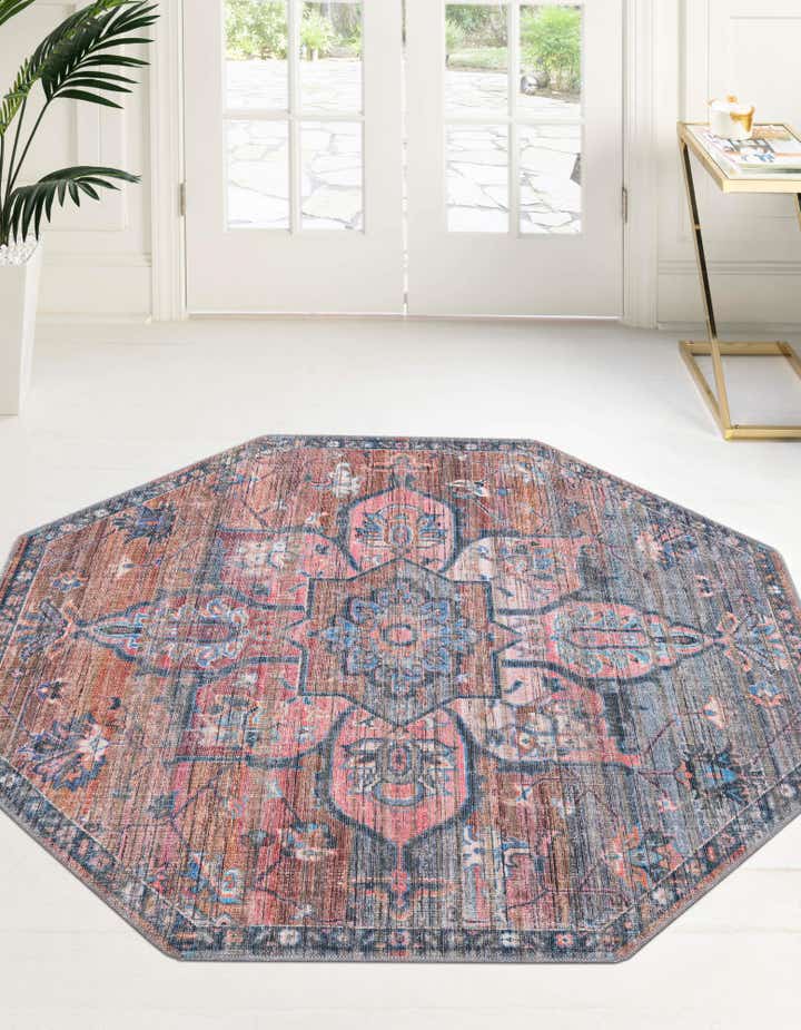 Multicolor 5' 3 x 5' 3 Washable Nostalgia Octagon Rug | Rugs.com