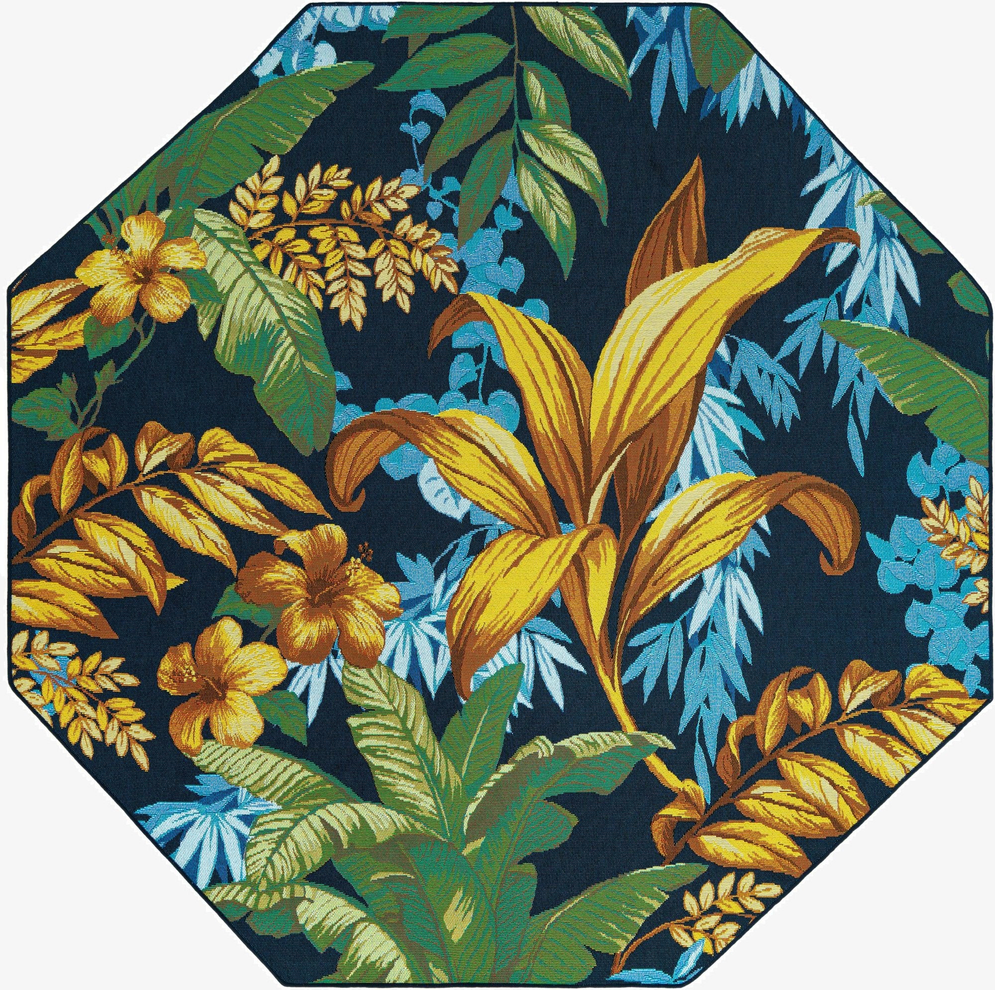  7' x 7'  Washable Botanical Indoor / Outdoor Octagon Rug