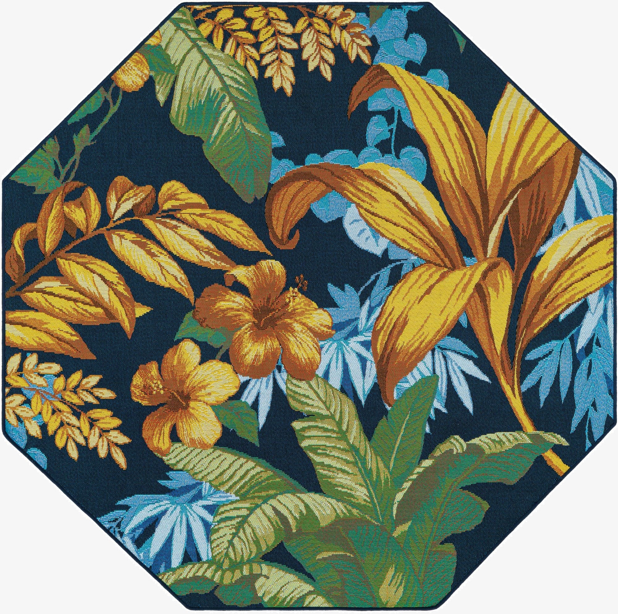  5' 3 x 5' 3  Washable Botanical Indoor / Outdoor Octagon Rug