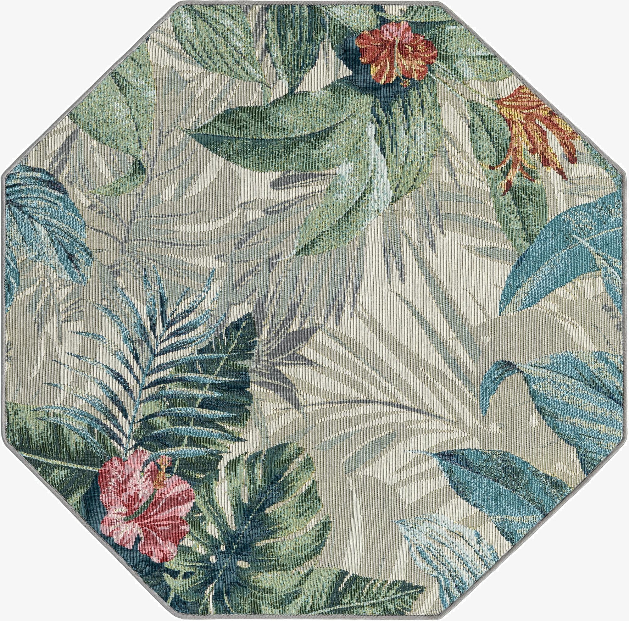  4' x 4'  Washable Botanical Indoor / Outdoor Octagon Rug