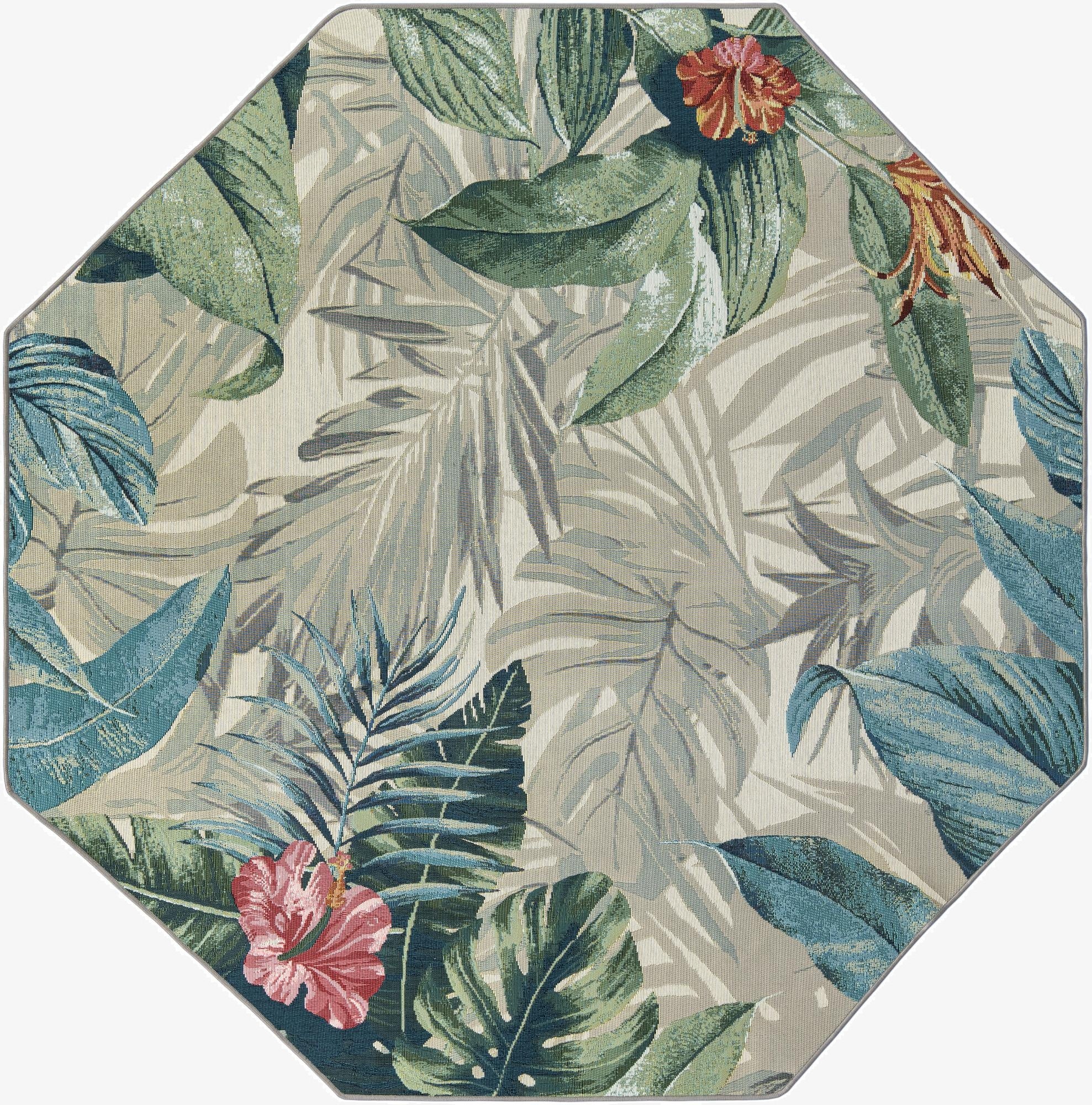  7' x 7'  Washable Botanical Indoor / Outdoor Octagon Rug