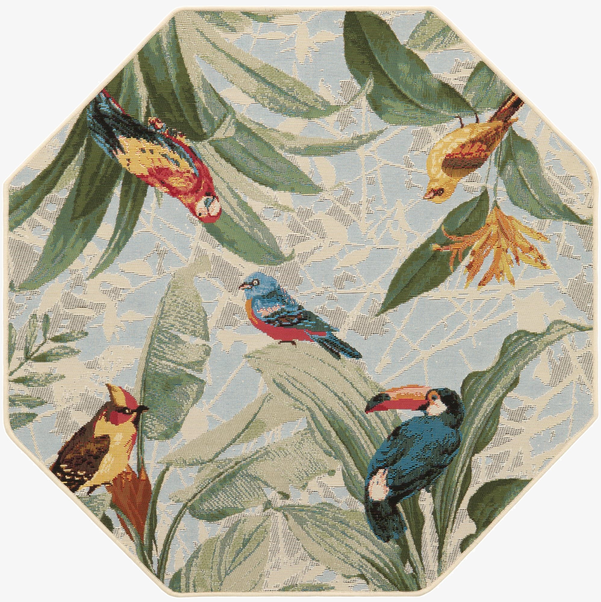  4' x 4'  Washable Botanical Indoor / Outdoor Octagon Rug