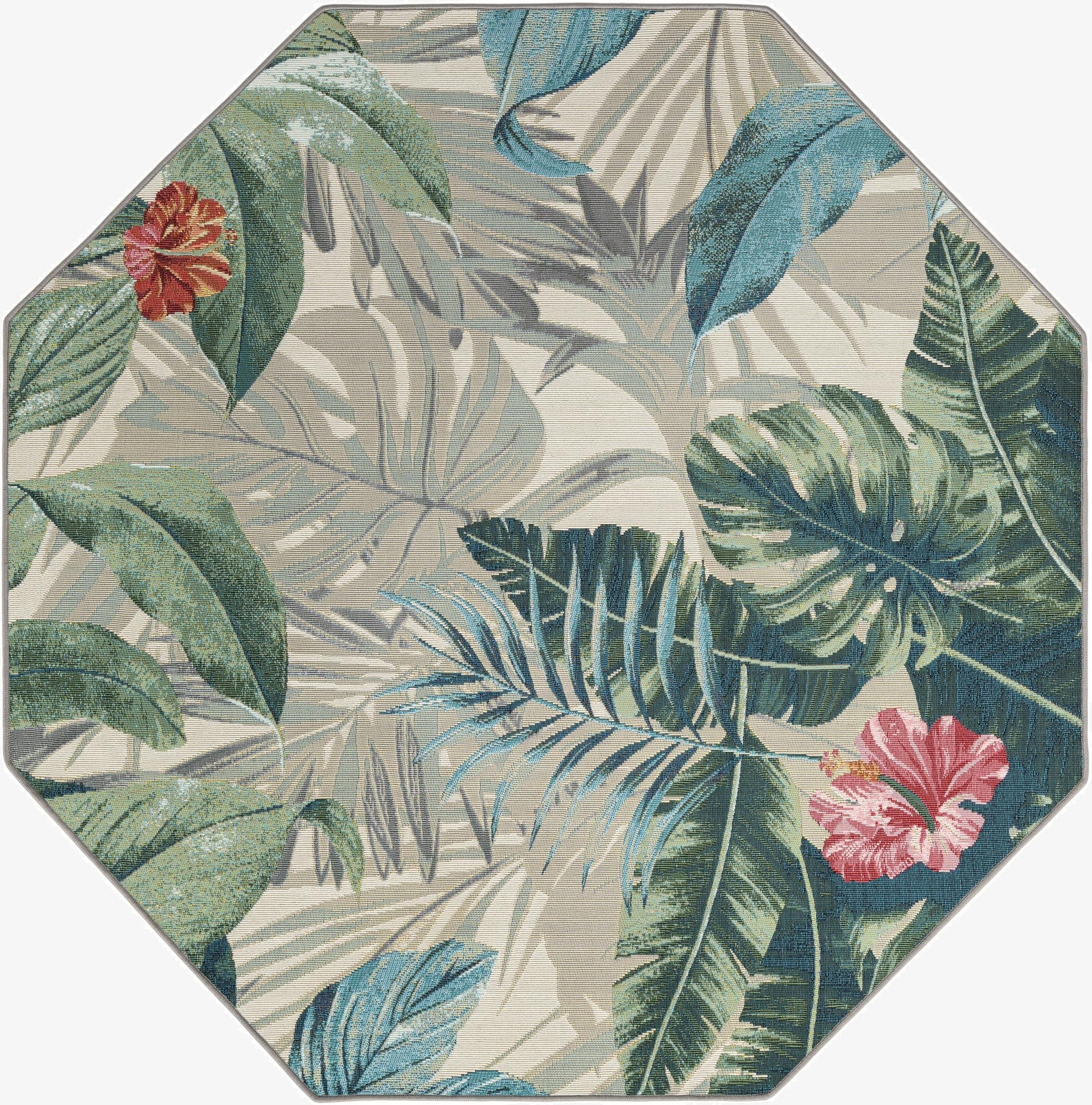  5' 3 x 5' 3  Washable Botanical Indoor / Outdoor Octagon Rug
