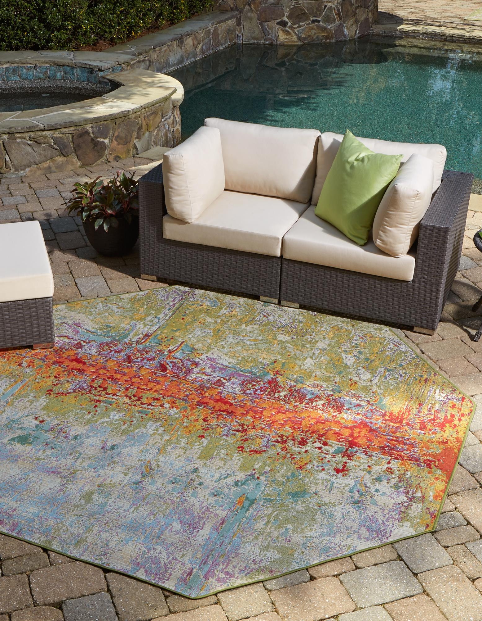 Multicolor 8' x 8' Modern Indoor / Outdoor Octagon Rug | Rugs.com