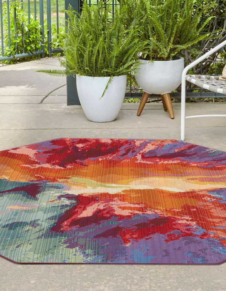 Multicolor 7' x 7' Modern Indoor / Outdoor Octagon Rug | Rugs.com