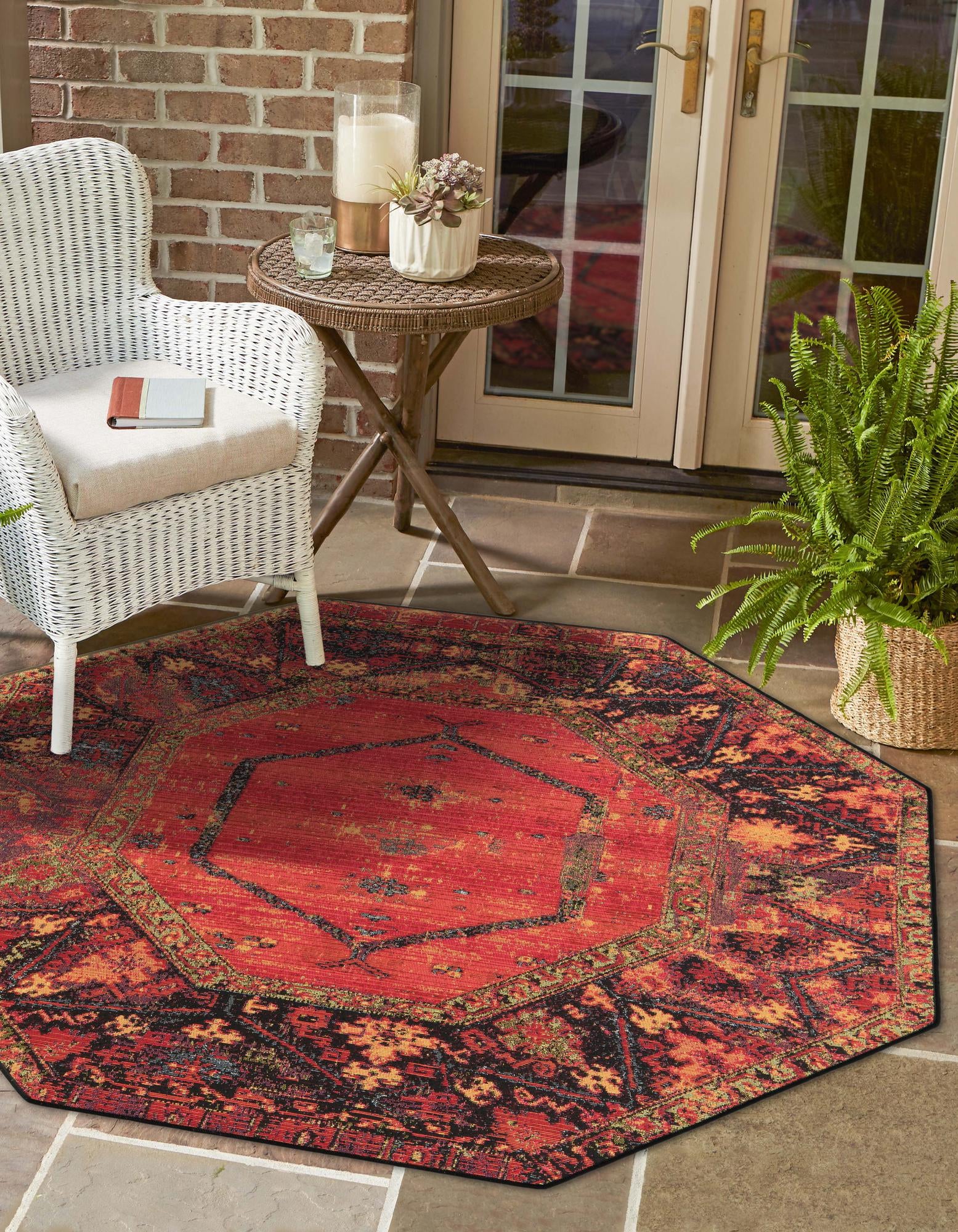 Multicolor 7' 10 x 7' 10 Tribal Indoor / Outdoor Octagon Rug | Rugs.com