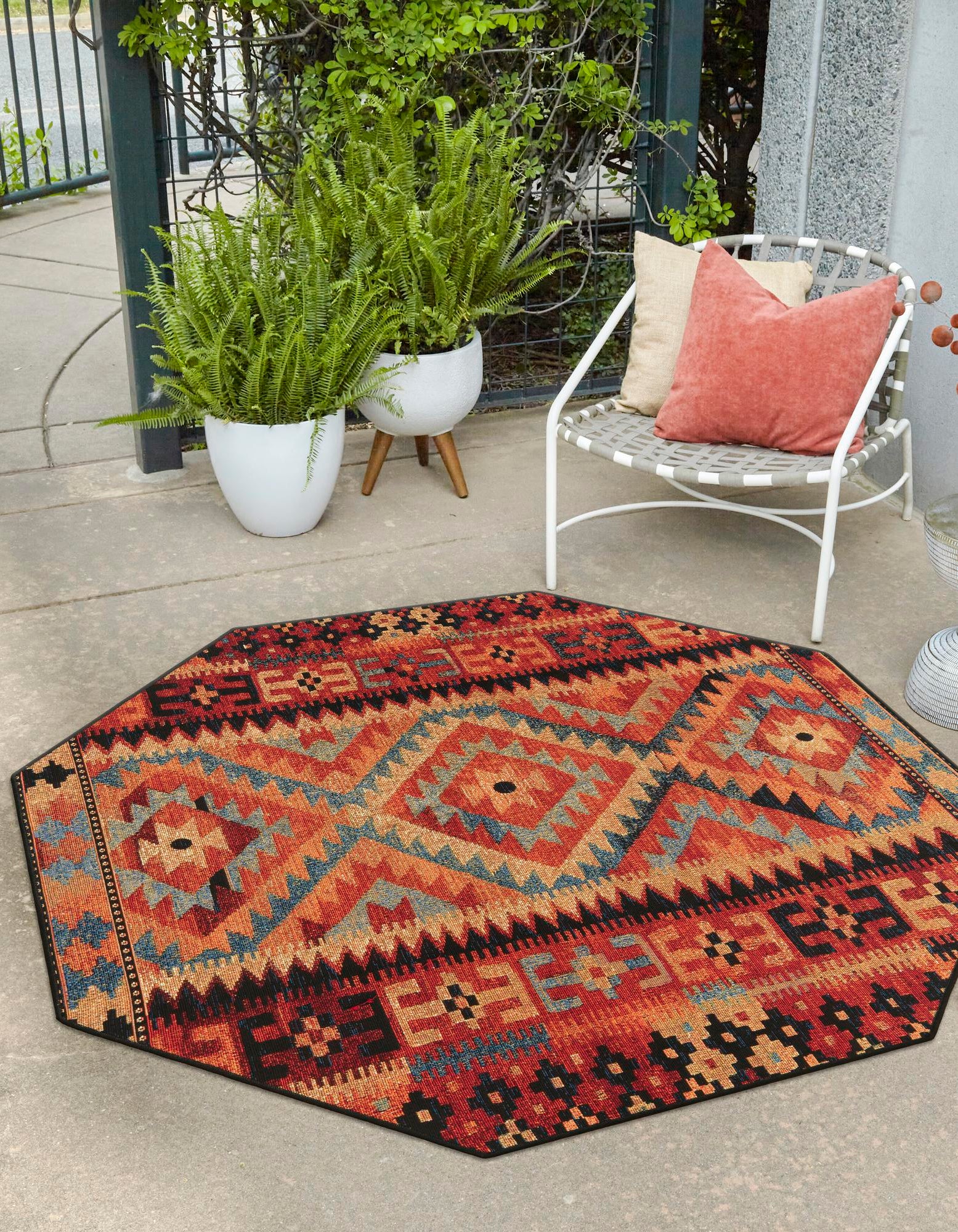 Multicolor 7' x 7' Tribal Indoor / Outdoor Octagon Rug | Rugs.com