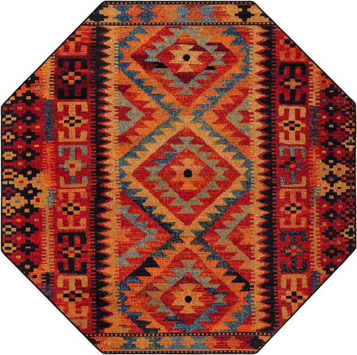 Multicolor 7' x 7' Washable Tribal Indoor / Outdoor Octagon Rug | Rugs.com