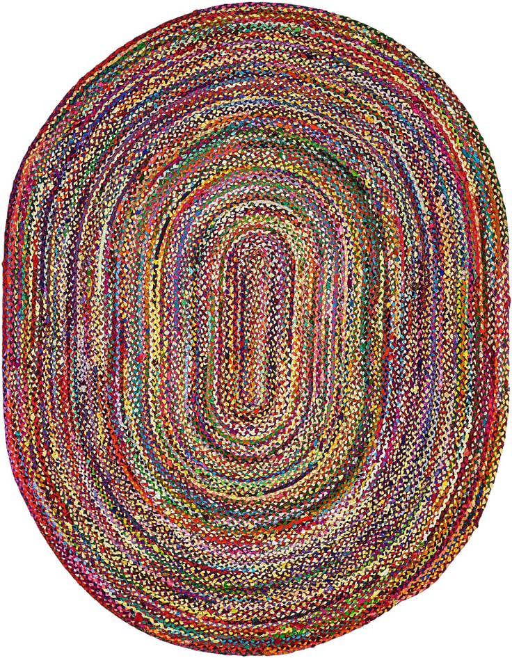 Detail image of  8' x 10'  Hand Braided Chindi Oval Rug