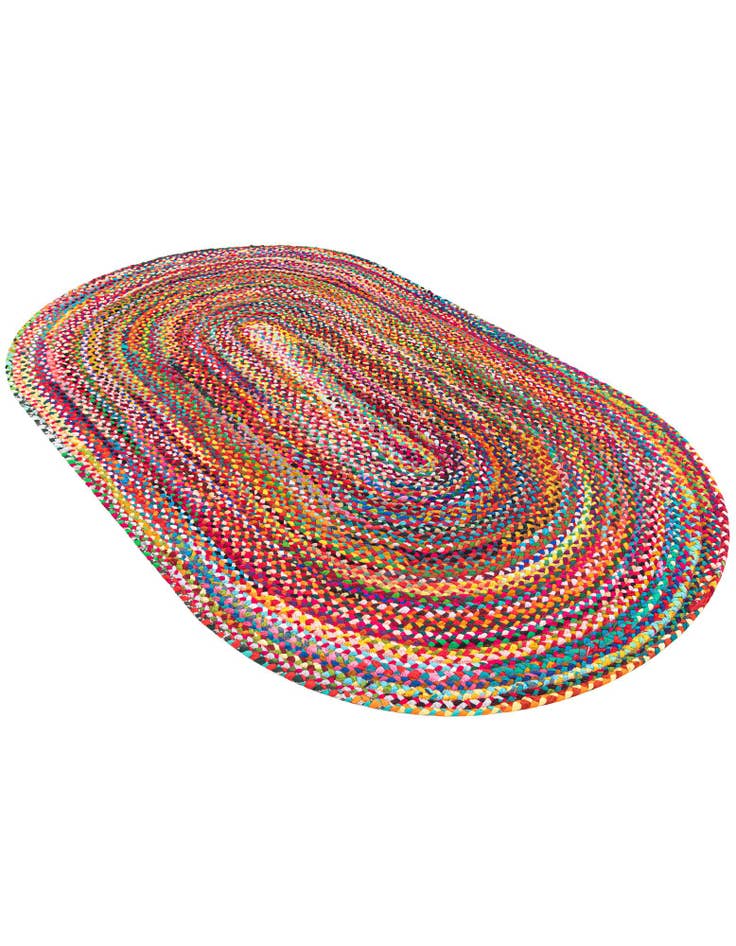 Detail image of  5' 1 x 8'  Hand Braided Chindi Oval Rug