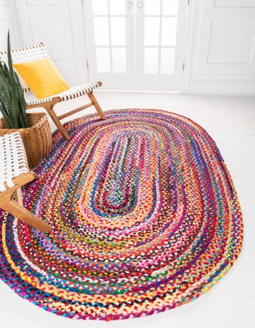  4' 1 x 6' 1  Hand Braided Chindi Oval Rug