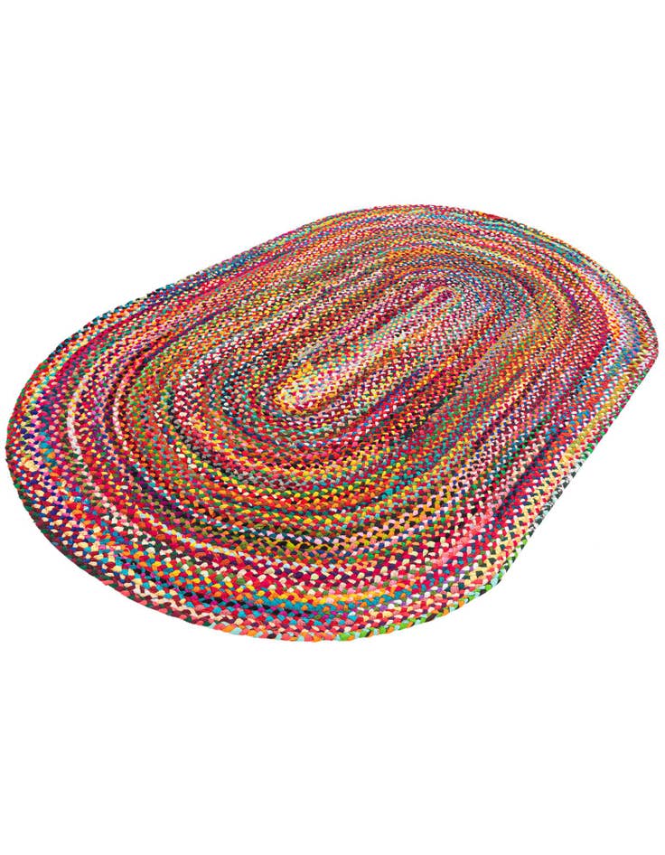 Detail image of  5' 1 x 8'  Hand Braided Chindi Oval Rug