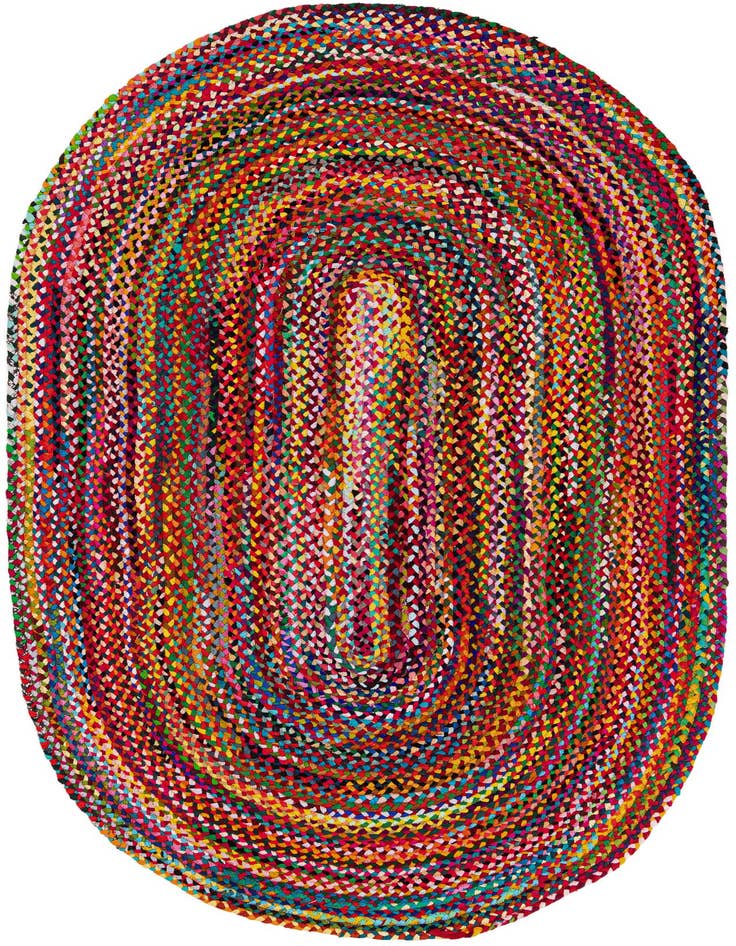 Detail image of  5' 1 x 8'  Hand Braided Chindi Oval Rug