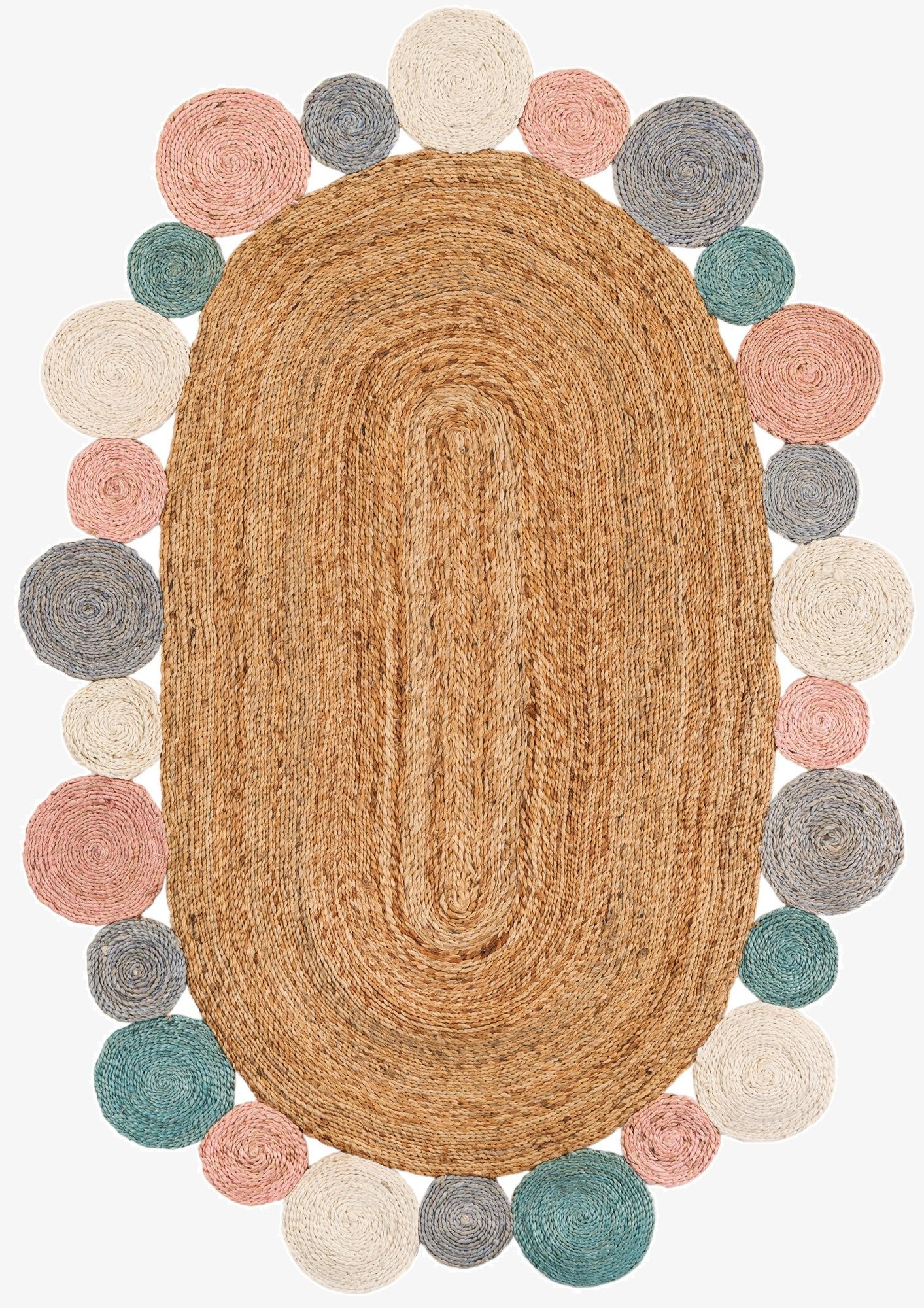  4' 1 x 6' 1  Hand Braided Jute Oval Rug