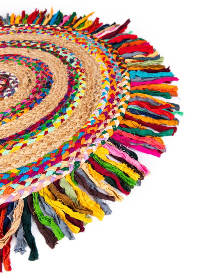 Detail image of  7' 10 x 10'  Hand Braided Chindi Jute Oval Rug