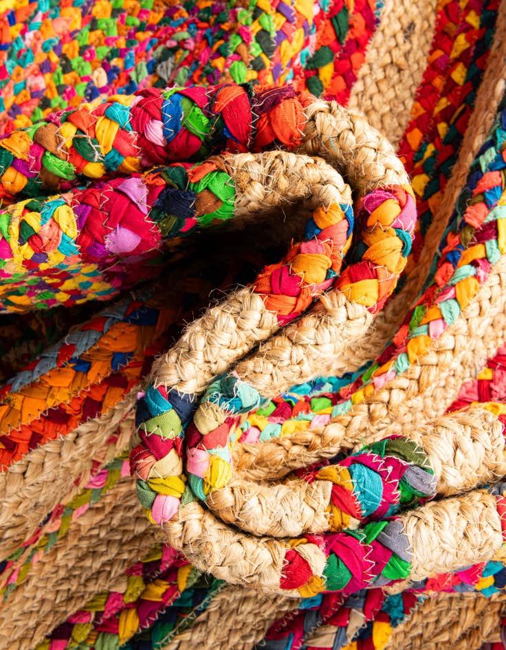 Detail image of  7' 10 x 10'  Hand Braided Chindi Jute Oval Rug