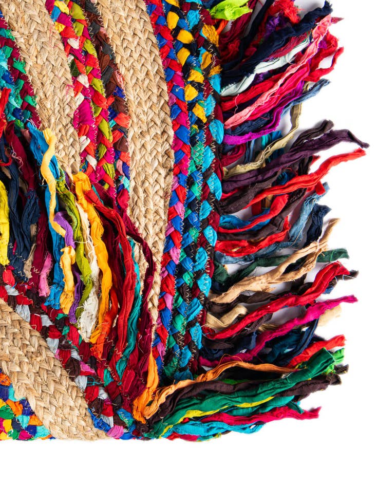 Detail image of  7' 10 x 10'  Hand Braided Chindi Jute Oval Rug