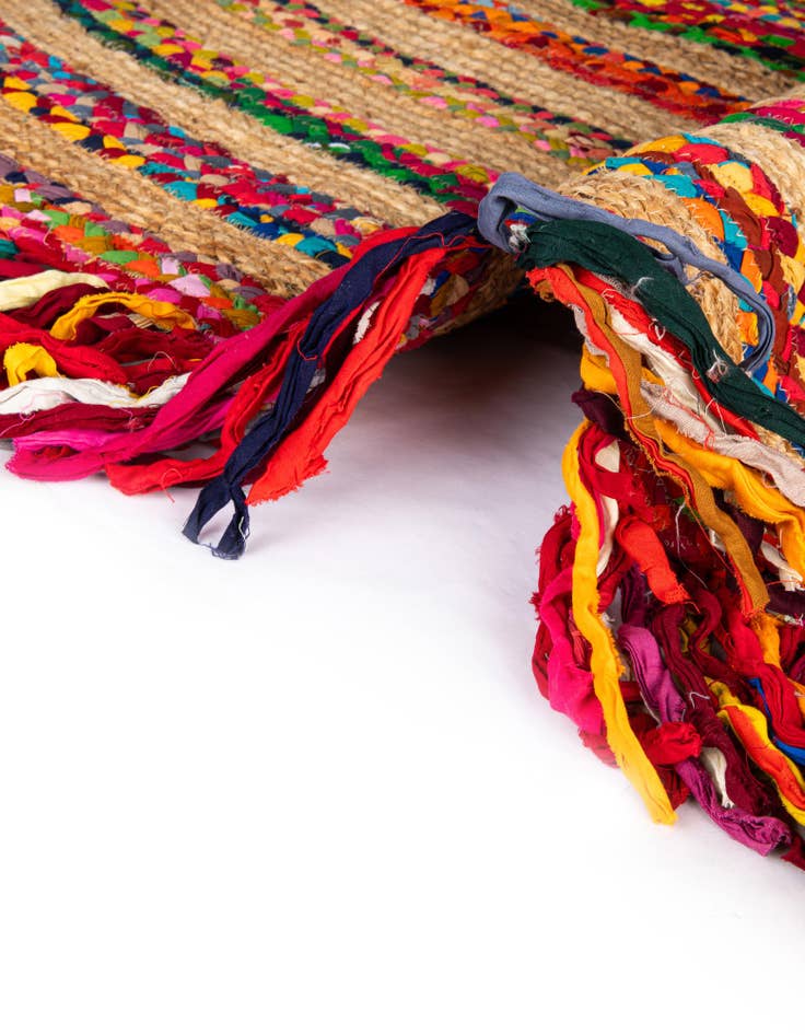 Detail image of  7' 10 x 10'  Hand Braided Chindi Jute Oval Rug