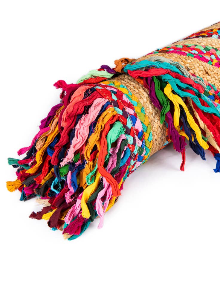 Detail image of  7' 10 x 10'  Hand Braided Chindi Jute Oval Rug