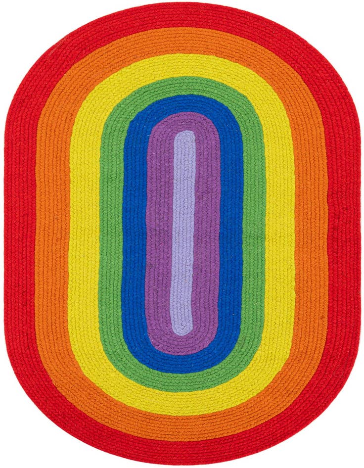 Detail image of  3' 1 x 5' 1  Hand Hand Braided Rainbow Wool Oval Rug