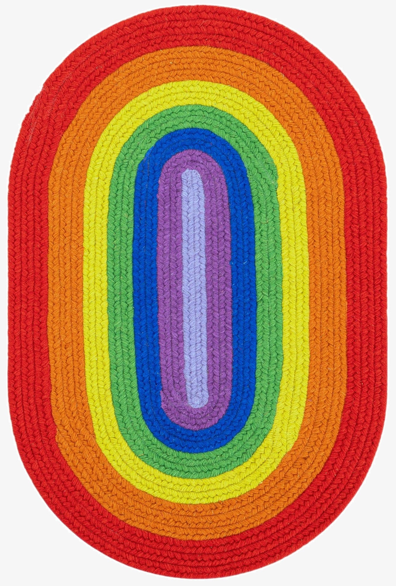  2' x 3' 1  Hand Hand Braided Rainbow Wool Oval Rug