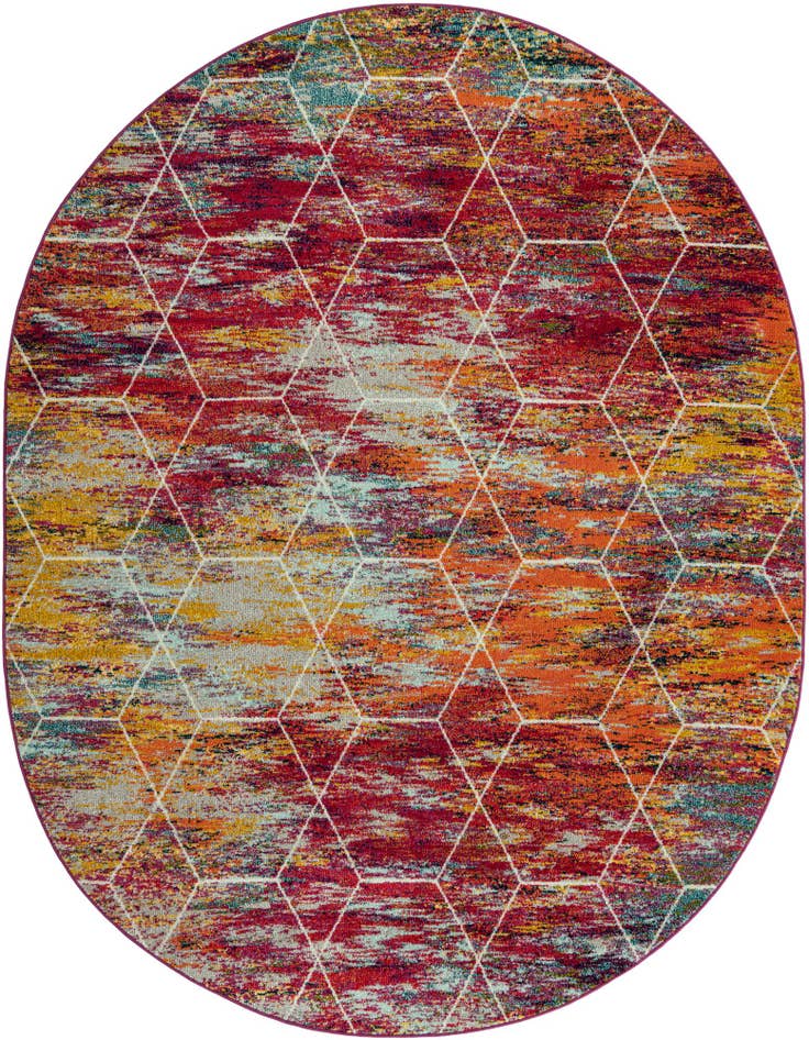 Detail image of  7' 10 x 10' Lattice Frieze Oval Rug