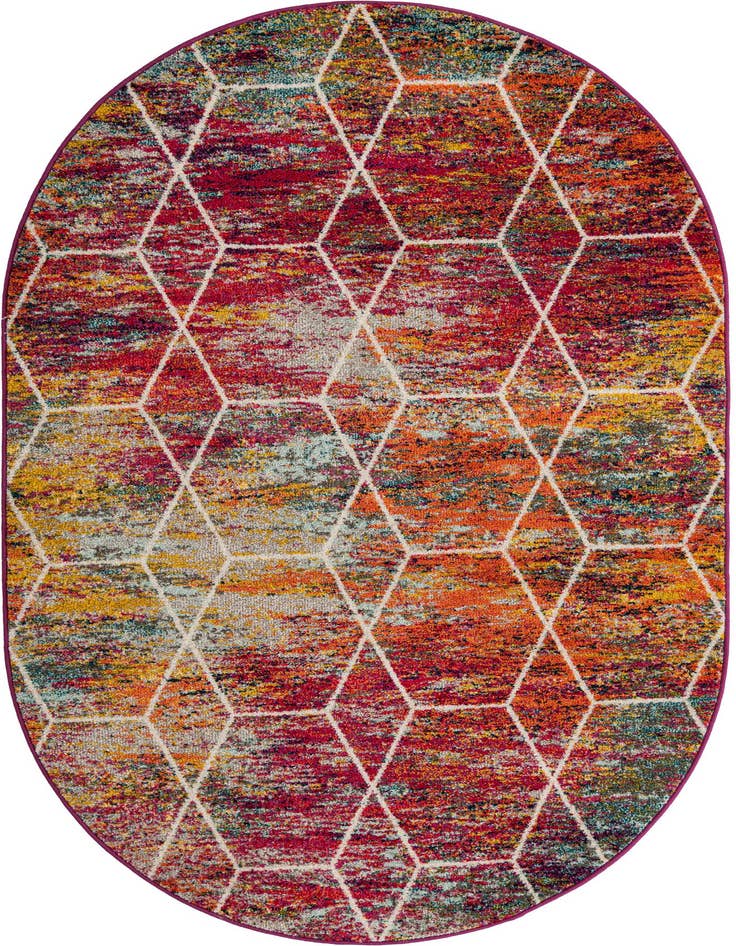 Detail image of  5' 3 x 8' Lattice Frieze Oval Rug