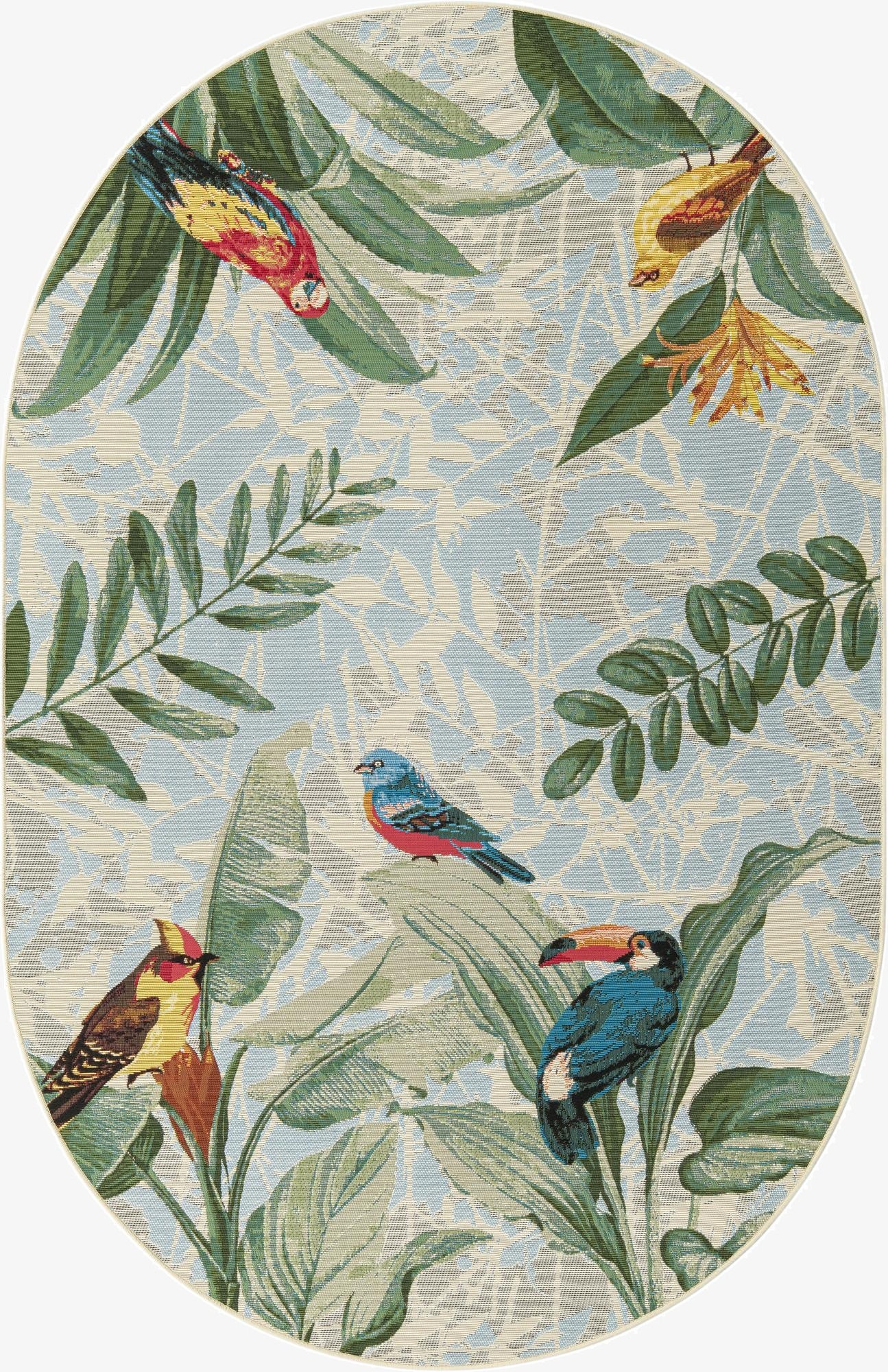  5' 3 x 8'  Washable Botanical Indoor / Outdoor Oval Rug