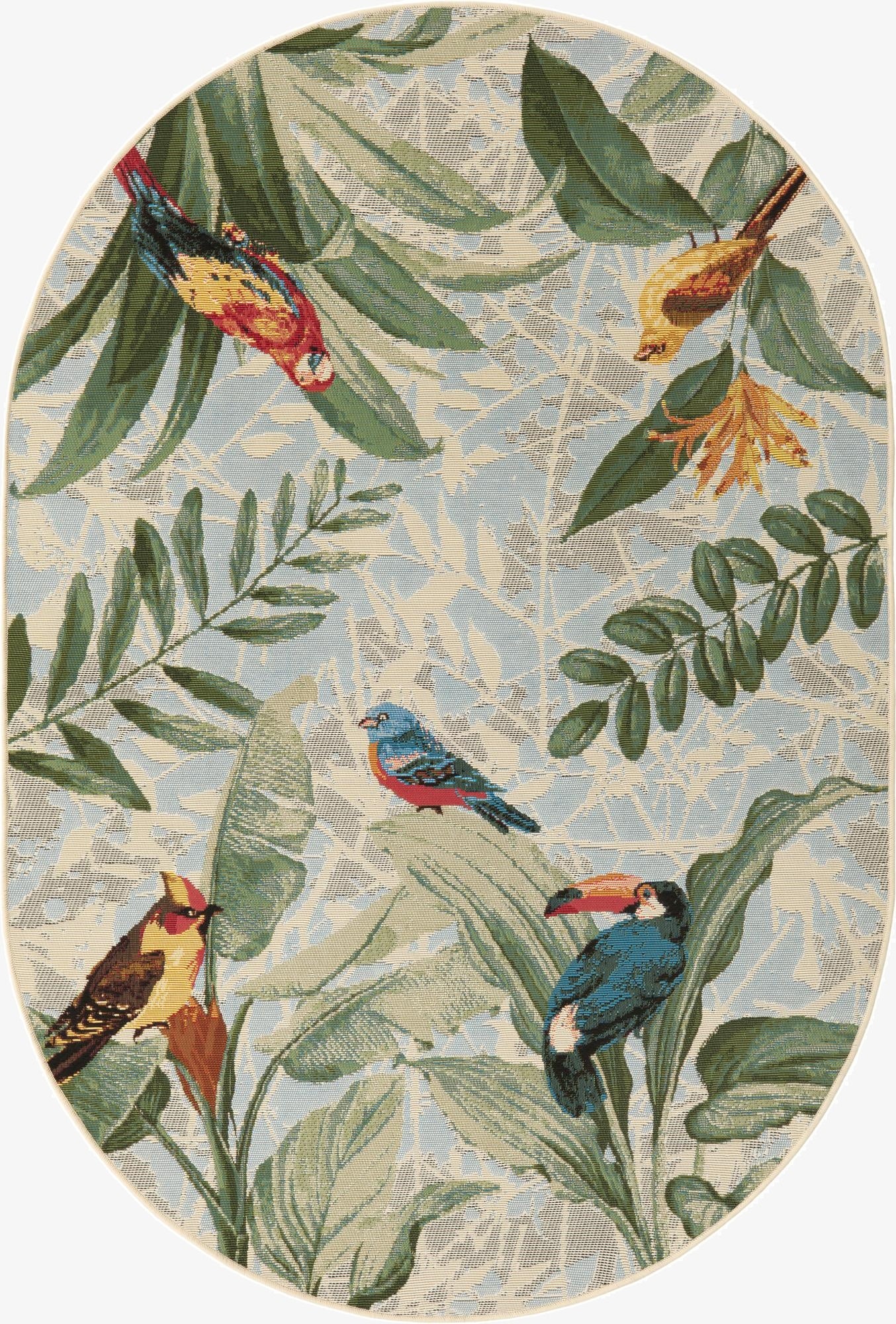  4' x 6'  Washable Botanical Indoor / Outdoor Oval Rug