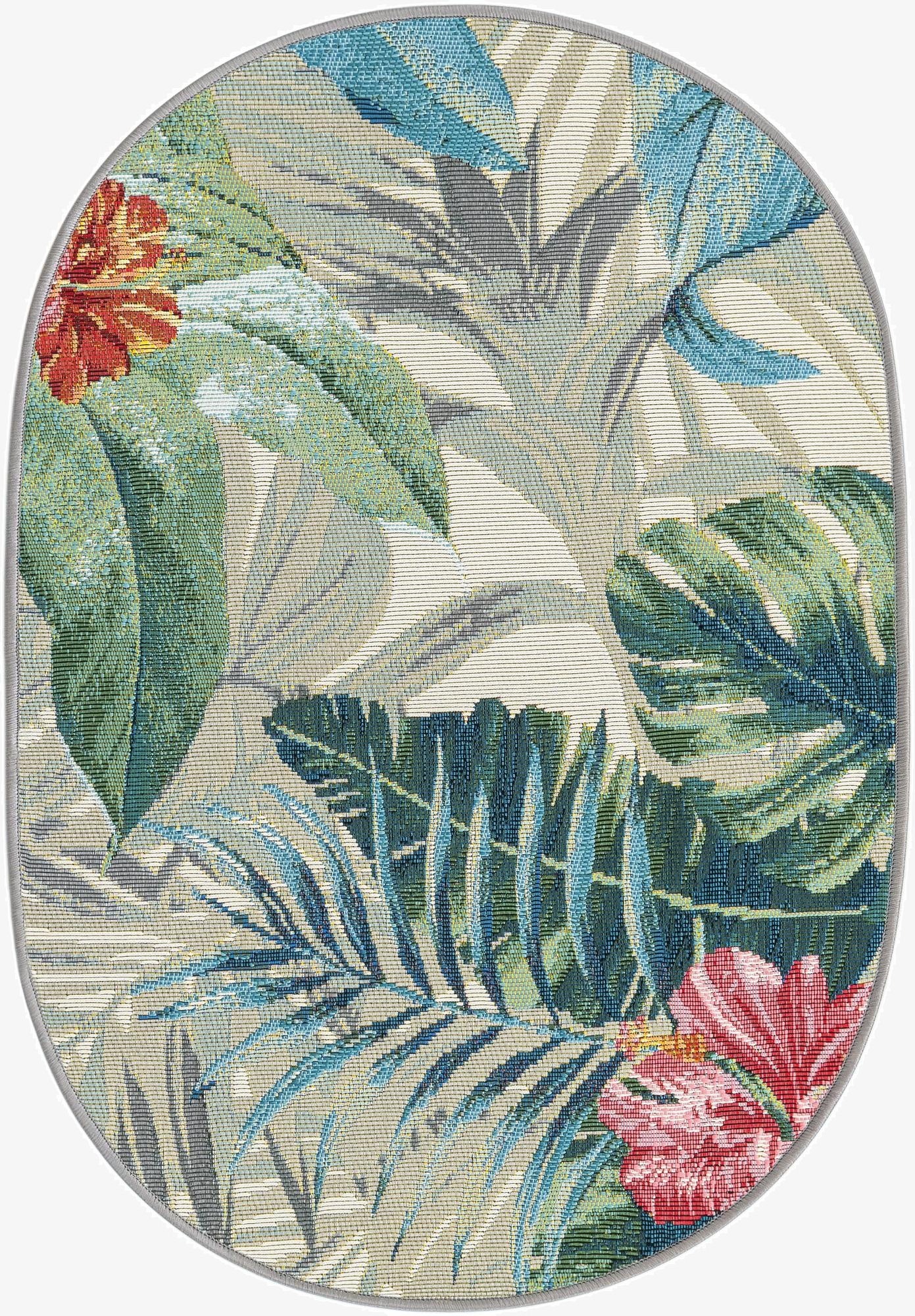  2' 2 x 3'  Washable Botanical Indoor / Outdoor Oval Rug
