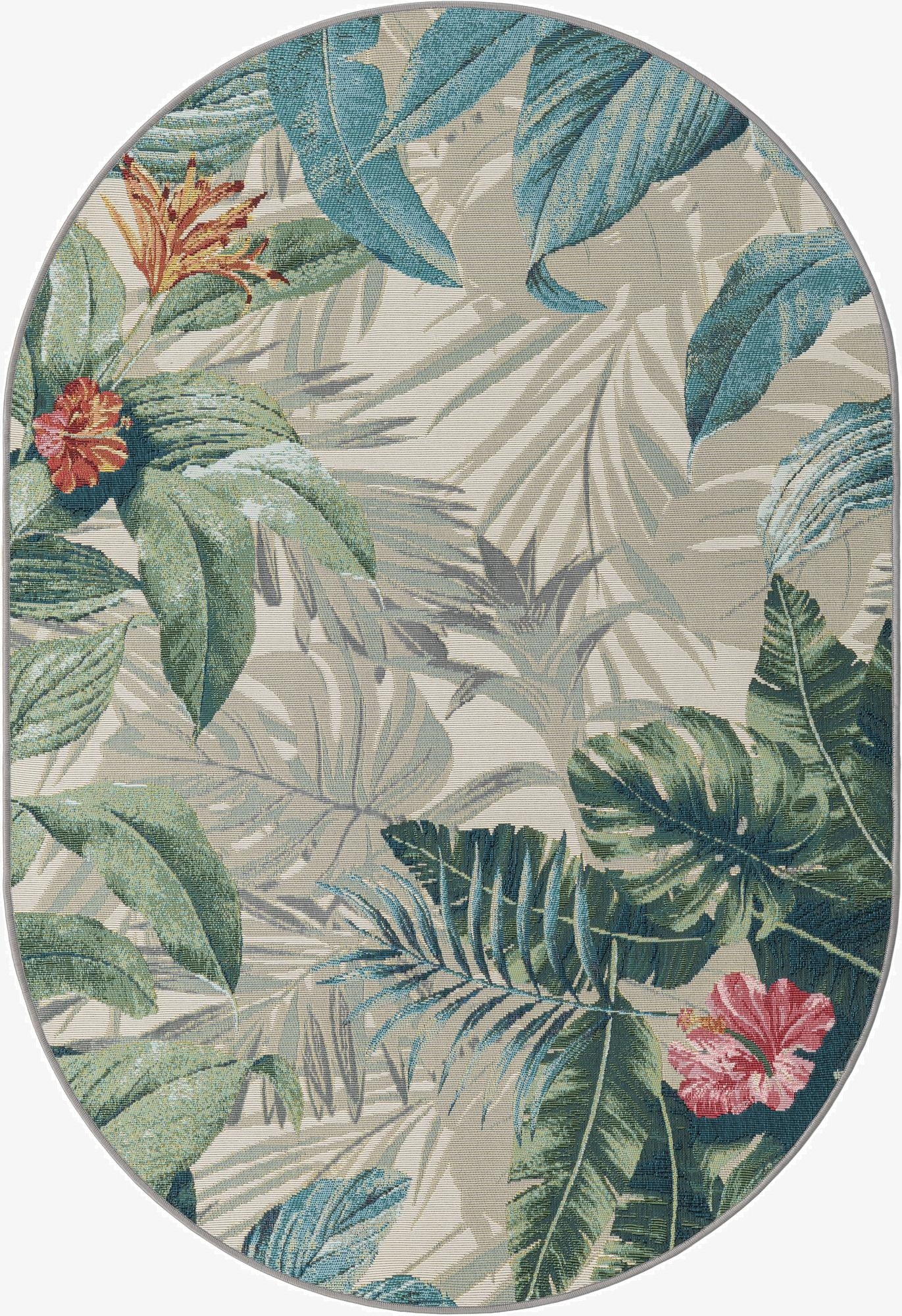  4' x 6'  Washable Botanical Indoor / Outdoor Oval Rug